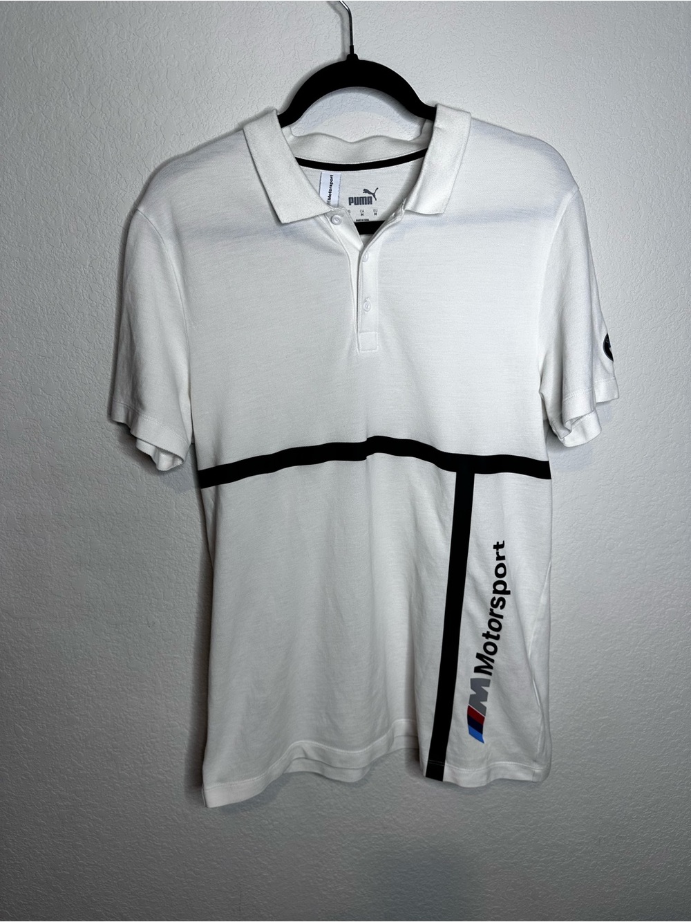 Puma White Polo with Black Motorsport Stripe